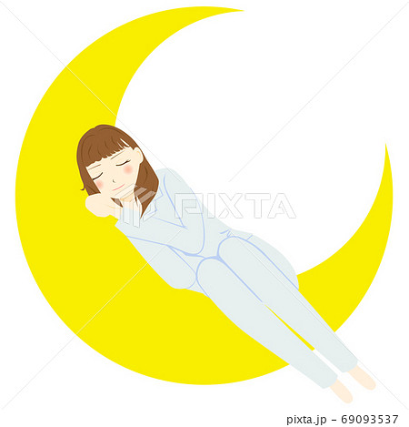 月 寝る 女性のイラスト素材