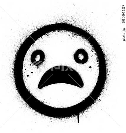 graffiti sad face icon sprayed in black over white 69094107