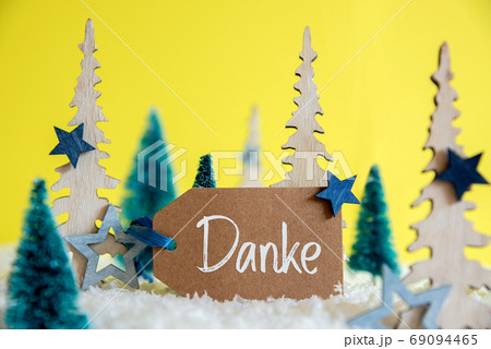 Christmas Trees, Snow, Yellow Background, Label, Christmas Trees, Snow, Yellow Background, Label, 69094465