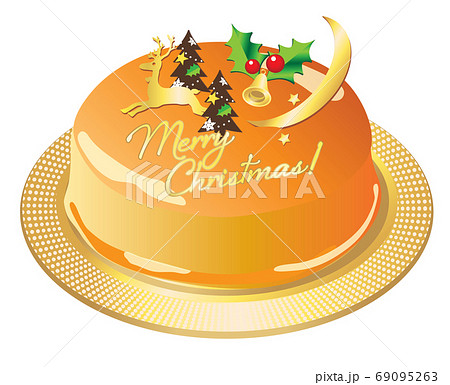 シンプルなオレンジ色のクリスマスケーキのイラスト素材