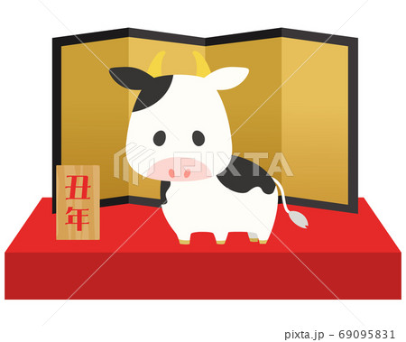 屏風の前の牛_正月_年賀_丑年 69095831