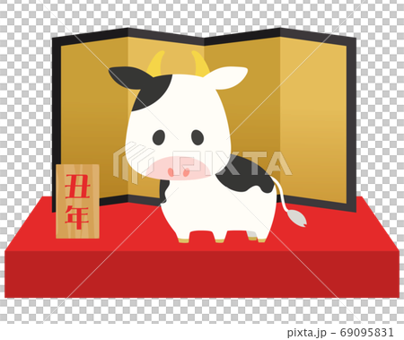 屏風の前の牛_正月_年賀_丑年 69095831