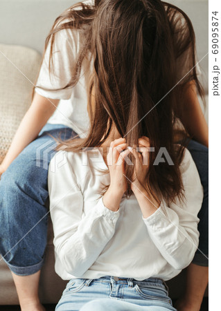 Couple in love having fun in living room Couple in love having fun in living room 69095874