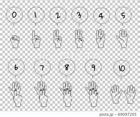 1から10まで指で数える 線画 ハンドサイン ハンドジェスチャーのイラスト素材