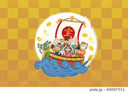 宝船に乗った七福神の年賀状デザインのイラスト素材 宝船に乗った七福神の年賀状デザインのイラスト素材