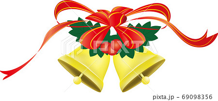 かわいいリボンで結ばれたクリスマスのベルのイラストのイラスト素材