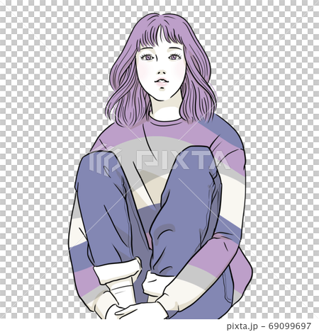 A Young Woman Sitting With Her Knees Upper Stock Illustration