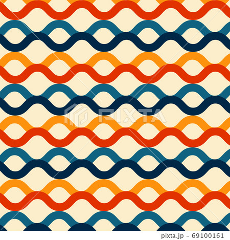 Wave lines seamless pattern retro color style background 69100161