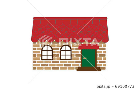 赤いうろこ屋根のレンガ造りの家のイラスト素材
