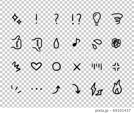 感情、気持ちの絵文字アイコンのセット／イラスト／記号／驚く／閃く／悩む／怒る 69101437
