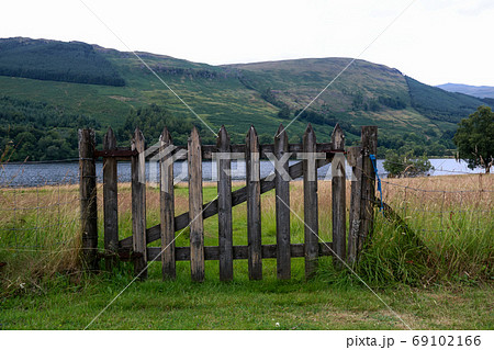 Old Timber Gate to a Scottish Loch Side 69102166