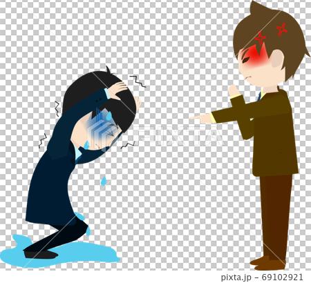 一個憤怒的商人,抱著他的頭和一個憤怒的老闆的插圖 一個憤怒的商人,抱著他的頭和一個憤怒的老闆的插圖 69102921