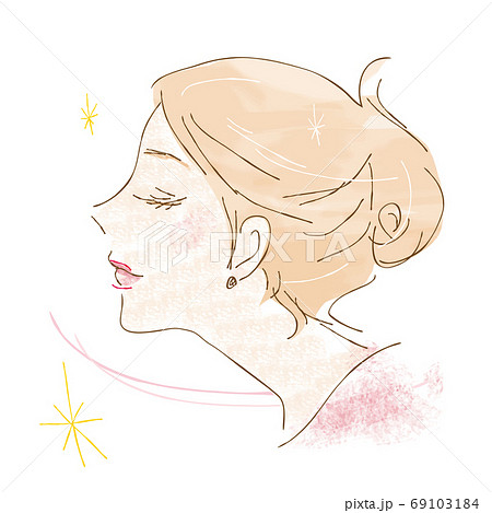 01 女性 イラスト 横顔 アップ おしゃれ 手描き カラーのイラスト素材