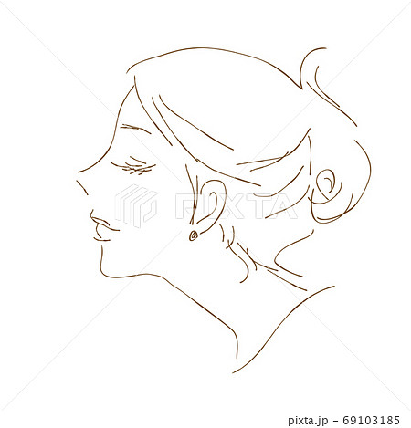 01 女性 イラスト 横顔 アップ おしゃれ 手描き 線画のイラスト素材