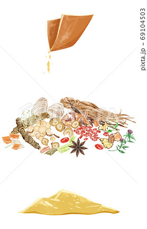 いろいろな種類の漢方生薬集合イラスト 69104503