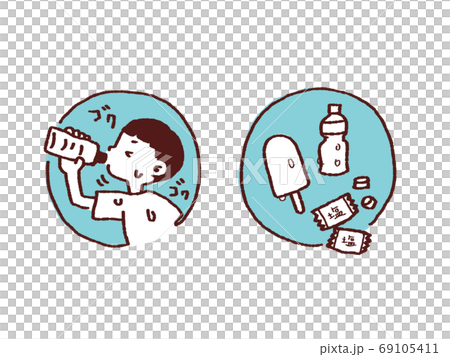 Heat stroke measures illustration material set No blue letters Heat stroke measures illustration material set No blue letters 69105411