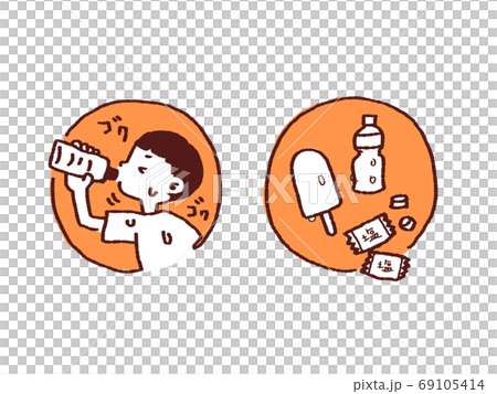 Heat stroke measures illustration material set Orange no letters Heat stroke measures illustration material set Orange no letters 69105414