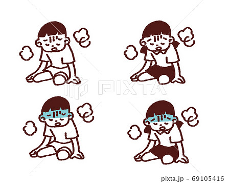 体調が悪そうな女の子と男の子 素材 セット 69105416