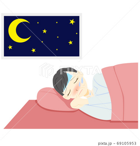 体調不良 熱 寝る ミドル 女性のイラスト素材