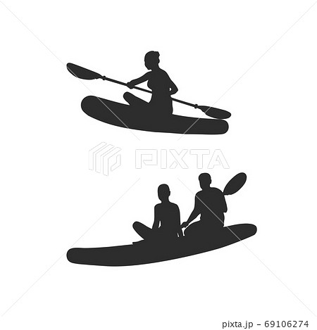 Silhouette Of People Swimming In A Canoe Blackのイラスト素材