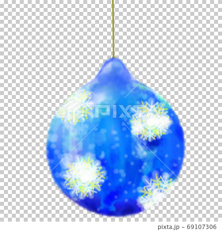 Watercolor illustration of Christmas tree decoration sphere (kugel) Blue snowflakes pattern 69107306
