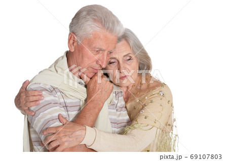 Close up portrait of sad senior couple Close up portrait of sad senior couple 69107803