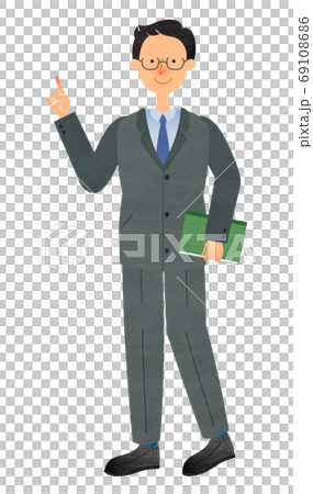 一個穿著眼鏡的男人穿著一套西裝,按住文件時指著你 一個穿著眼鏡的男人穿著一套西裝,按住文件時指著你 69108686