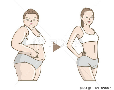 ダイエットを成功した女性 ビフォアアフターのイラスト素材 ダイエットを成功した女性 ビフォアアフターのイラスト素材