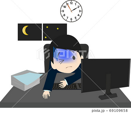 夜中まで残業をして過労するビジネスマンのイラスト 69109658