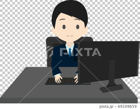 パソコンで仕事をするビジネスマンのイラスト 69109659