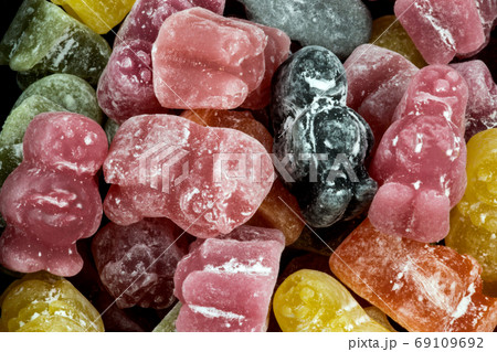 Pile of Coloured Jelly Baby Sweets with Sugar Pile of Coloured Jelly Baby Sweets with Sugar 69109692