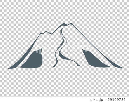 シルエットデザイン風 山と川 白背景 のイラスト素材