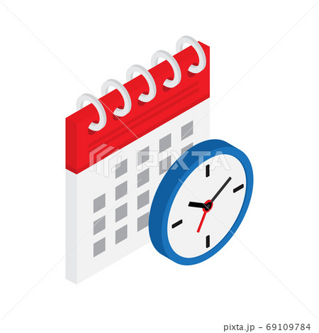 Calendar and clock in isometric. The concept of planning cases, important events and dates. Calendar and clock in isometric. The concept of planning cases, important events and dates. 69109784