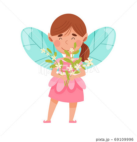 Little Fairy or Pixie with Wings Holding Flower Bouquet Vector Illustration Little Fairy or Pixie with Wings Holding Flower Bouquet Vector Illustration 69109996