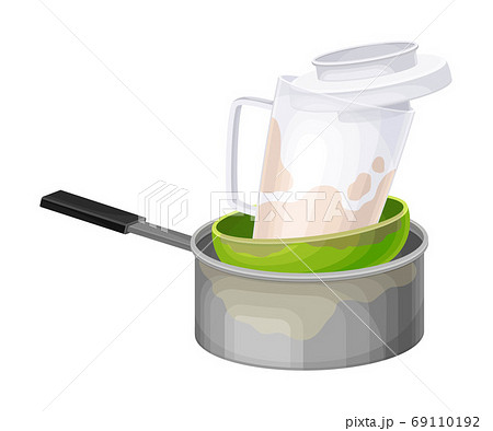 Stack of Dirty Dishes and Utensils with Bowl and Saucepan Vector Illustration 69110192
