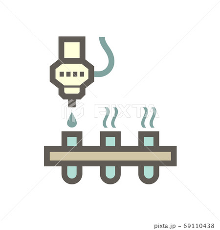Robot pouring water drop into test tube in chemical lab processing vector icon design on white background. 69110438