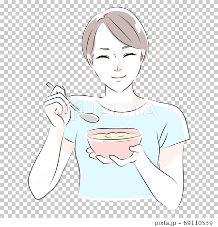 Illustration of a woman eating oatmeal 69110539