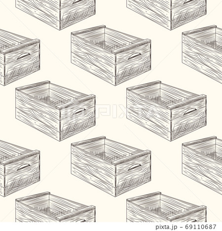 Wooden box seamless pattern. Vintage engraved 69110687
