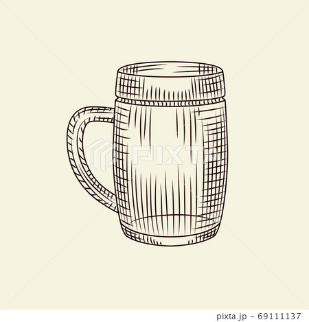 Glass of beer isolated vector vintage illustration. Hand drawn beer mug in sketch style. Glass of beer isolated vector vintage illustration. Hand drawn beer mug in sketch style. 69111137