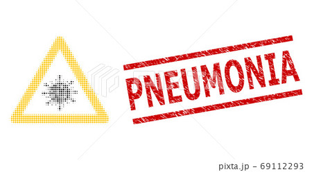 Textured Pneumonia Seal Stamp and Halftone Dotted Virus Danger 69112293