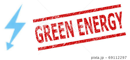 Distress Green Energy Seal Stamp and Halftone Dotted Electric Strike Distress Green Energy Seal Stamp and Halftone Dotted Electric Strike 69112297