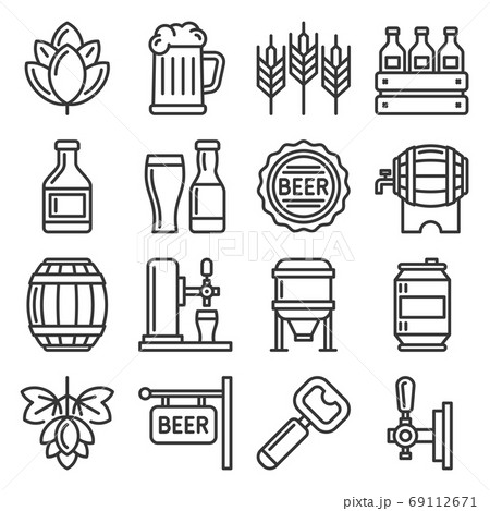 Beer and Alcohol Industry Icons Set on White Background. Vector Beer and Alcohol Industry Icons Set on White Background. Vector 69112671