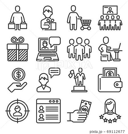 Consumer and Shopping People Icons Set on White Background. Vector 69112677