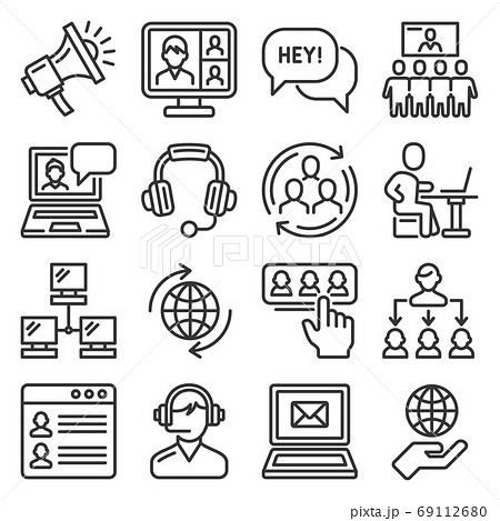 Call Center and Communication Services Icons Set. Vector 69112680