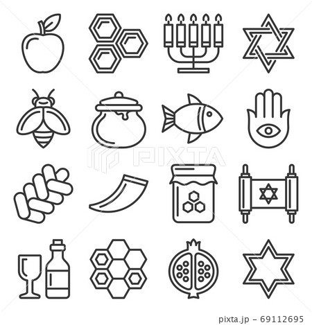 Rosh Hashanah Icons. Jewish New Year Set. Vector 69112695