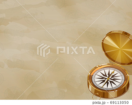 コンパスと方位マークの模様が付いた古紙の背景イラストのイラスト素材 69113050 Pixta