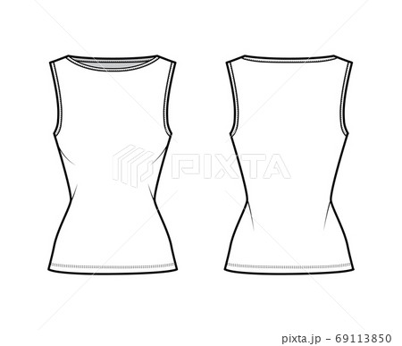 Cotton-jersey tank technical fashion illustration with slim fit, wide boat neckline, elongated hem, sleeveless shirt Cotton-jersey tank technical fashion illustration with slim fit, wide boat neckline, elongated hem, sleeveless shirt 69113850