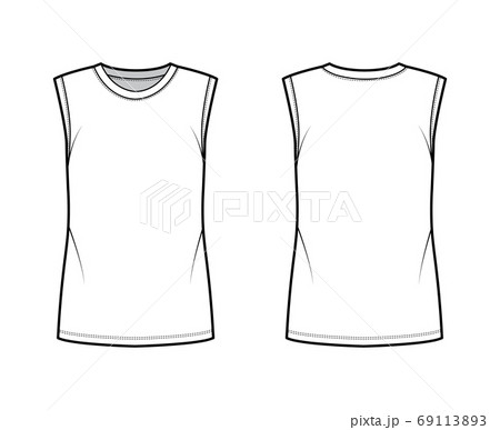 Cotton-jersey tank technical fashion illustration with crew neckline, oversized, cut armholes. Flat outwear basic shirt Cotton-jersey tank technical fashion illustration with crew neckline, oversized, cut armholes. Flat outwear basic shirt 69113893