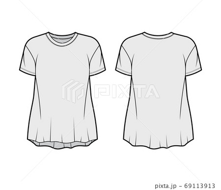 Boyfriend slub cotton-jersey T-shirt technical fashion illustration with crew neck, short sleeves, relaxed silhouette. Boyfriend slub cotton-jersey T-shirt technical fashion illustration with crew neck, short sleeves, relaxed silhouette. 69113913