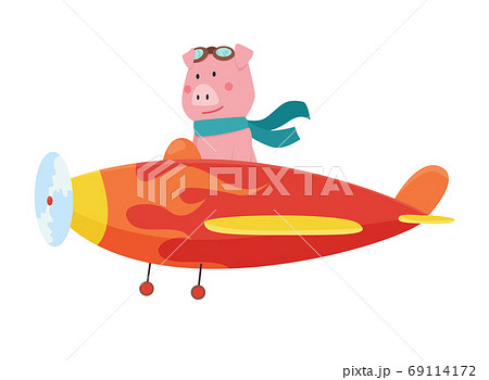 Cute pig wearing aviator goggles flying an... - Stock Illustration  [69114172] - PIXTA
